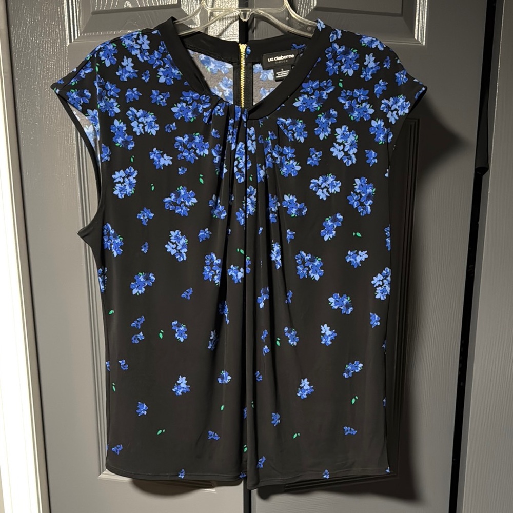 Liz Claiborne Floral Black and Blue Women's Top